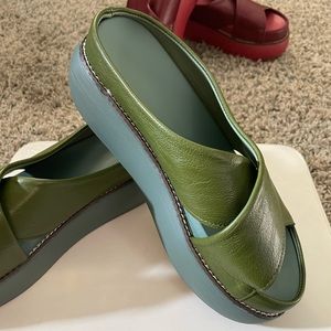 Faux leather platform slides. Size 9